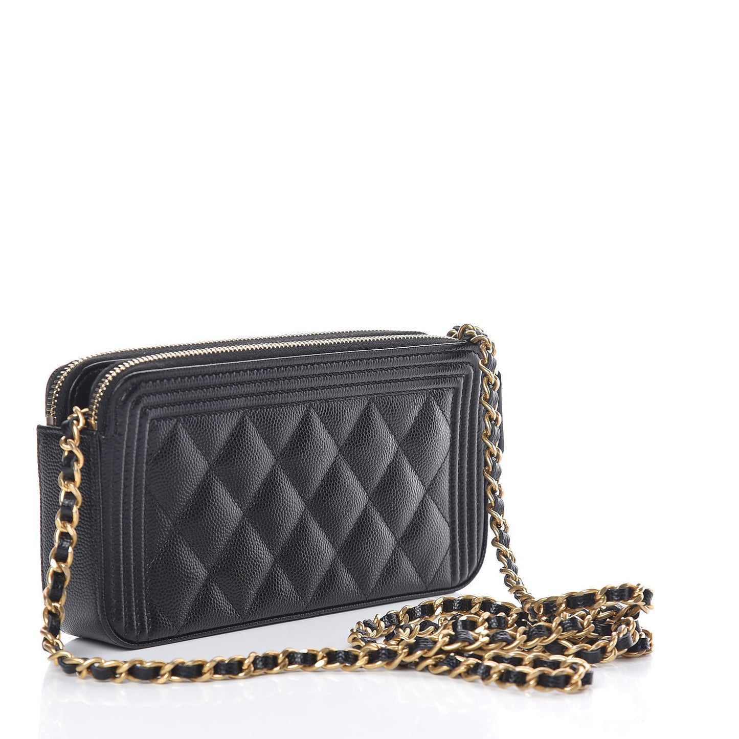 Caviar Quilted Small Boy Clutch With Chain Black