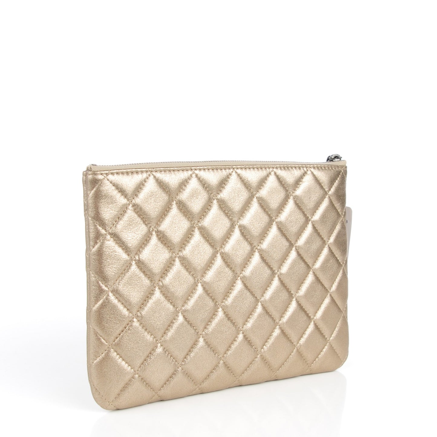 Metallic Lambskin Quilted Medium Cosmetic Case Gold