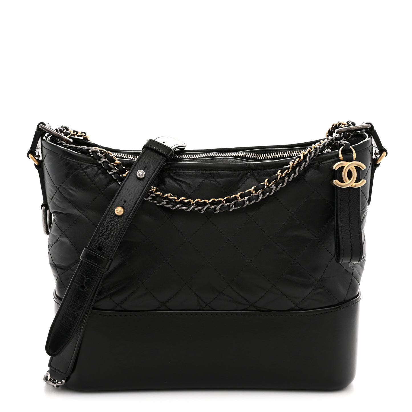 Aged Calfskin Quilted Medium Gabrielle Hobo Black