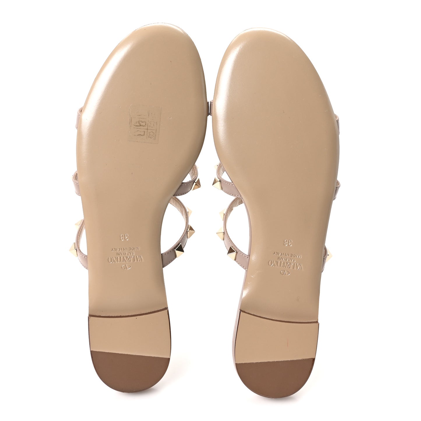 Calfskin Rockstud Caged Flat Slide Sandals 38 Poudre