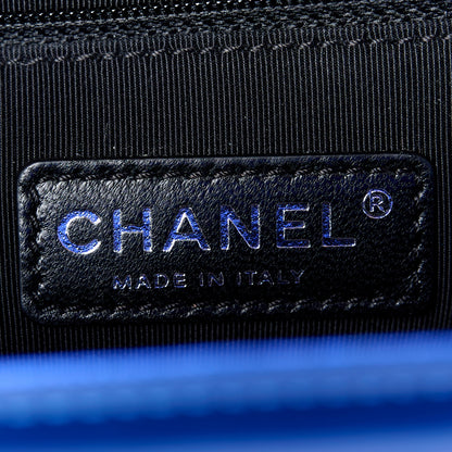 Chanel Metallic Patent Quilted New Medium Boy Flap Blue 6 of 10
