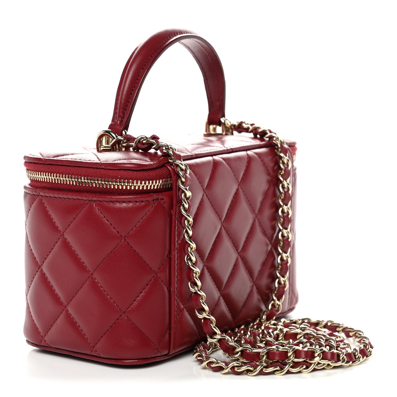 Chanel Lambskin Quilted Small Top Handle Vanity Case With Chain Burgundy 3 of 11