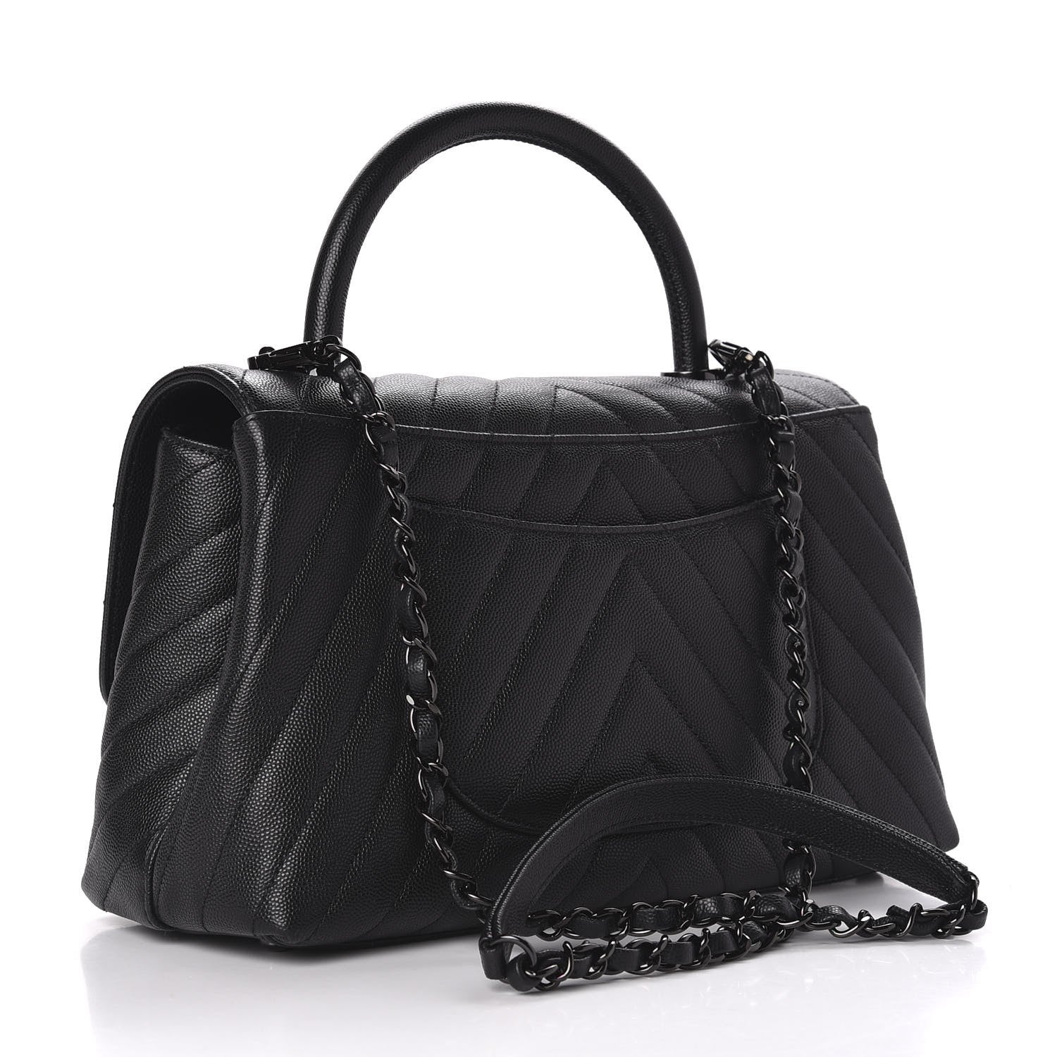 Chanel Caviar Chevron Quilted Small Coco Handle Flap So Black 3 of 9