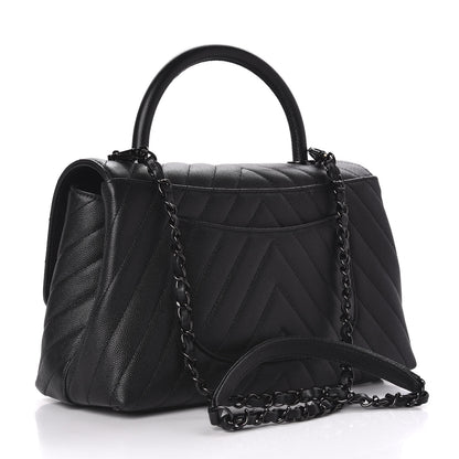 Chanel Caviar Chevron Quilted Small Coco Handle Flap So Black 3 of 9
