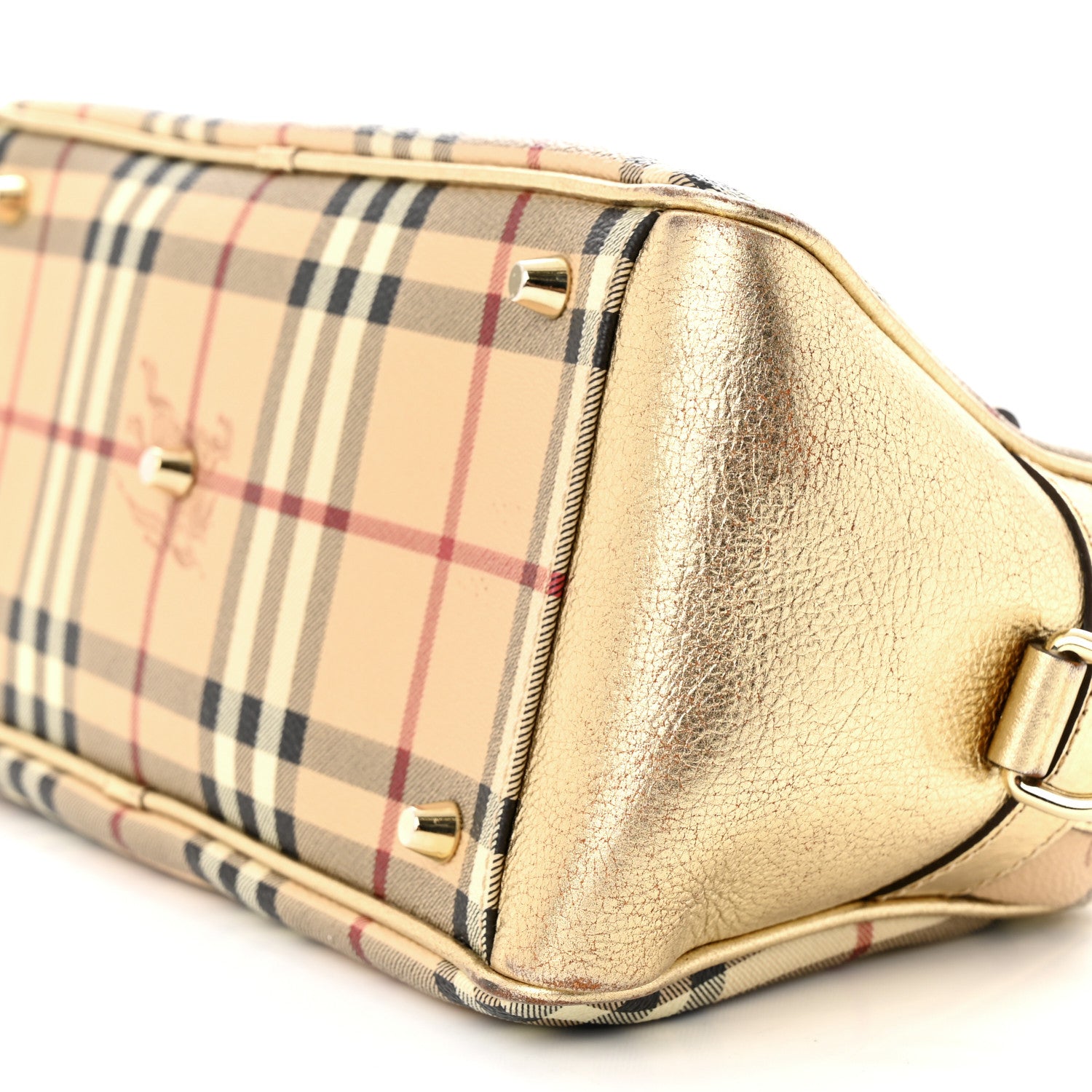 Burberry Metallic Calfskin Haymarket Check Bennett Satchel Gold 11 of 16