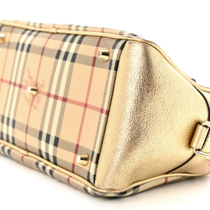 Burberry Metallic Calfskin Haymarket Check Bennett Satchel Gold 11 of 16