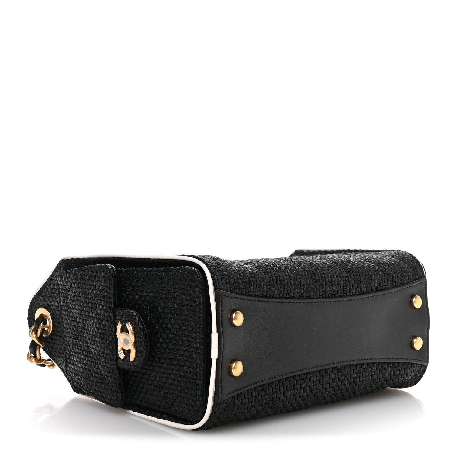 Chanel Braided Raffia Calfskin Quilted Mini Chanel 25 Handbag Black White 4 of 11