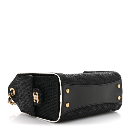 Chanel Braided Raffia Calfskin Quilted Mini Chanel 25 Handbag Black White 4 of 11