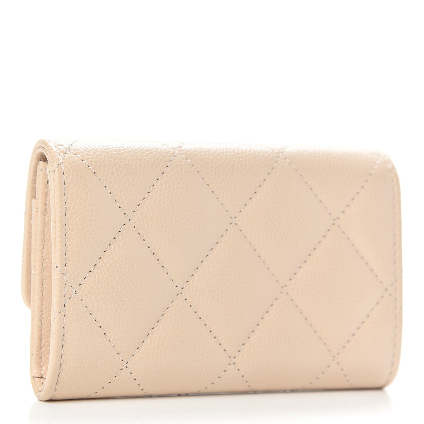 Caviar Pearl Quilted Coco Candy Flap Card Holder Beige
