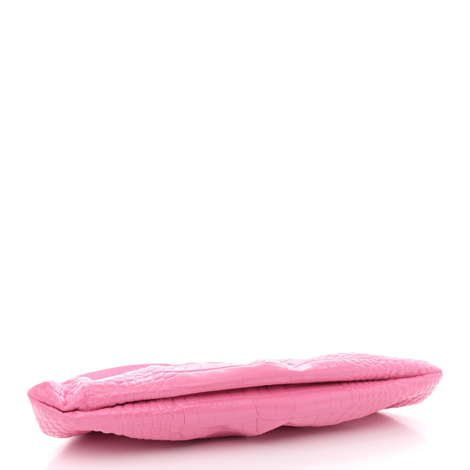 Balenciaga Shiny Supple Calfskin Logo Crocodile Embossed XL Cloud Clutch Pink 4 of 12
