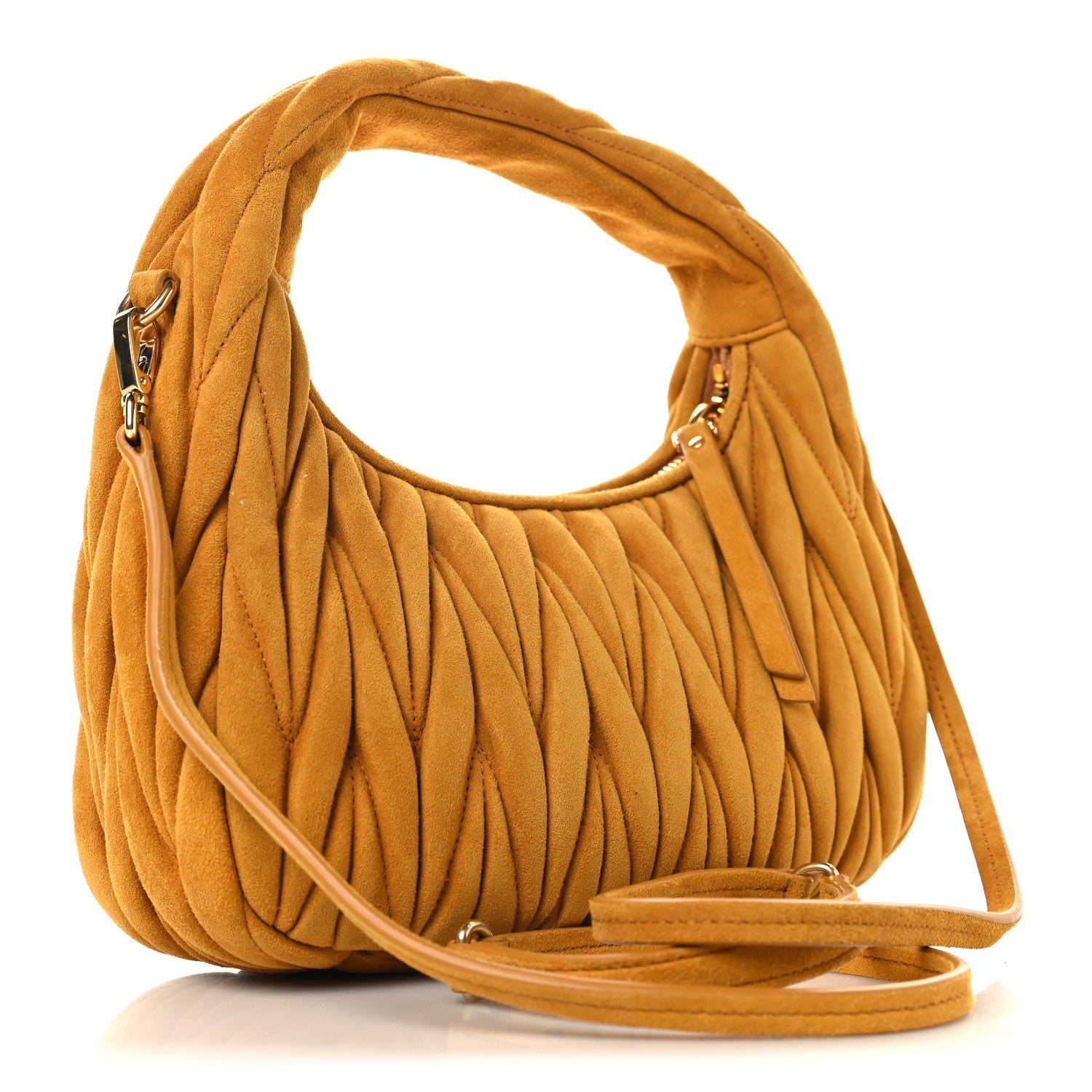 Miu Miu Suede Matelasse Mini Wander Hobo Whisky 1884395 – FASHIONPHILE