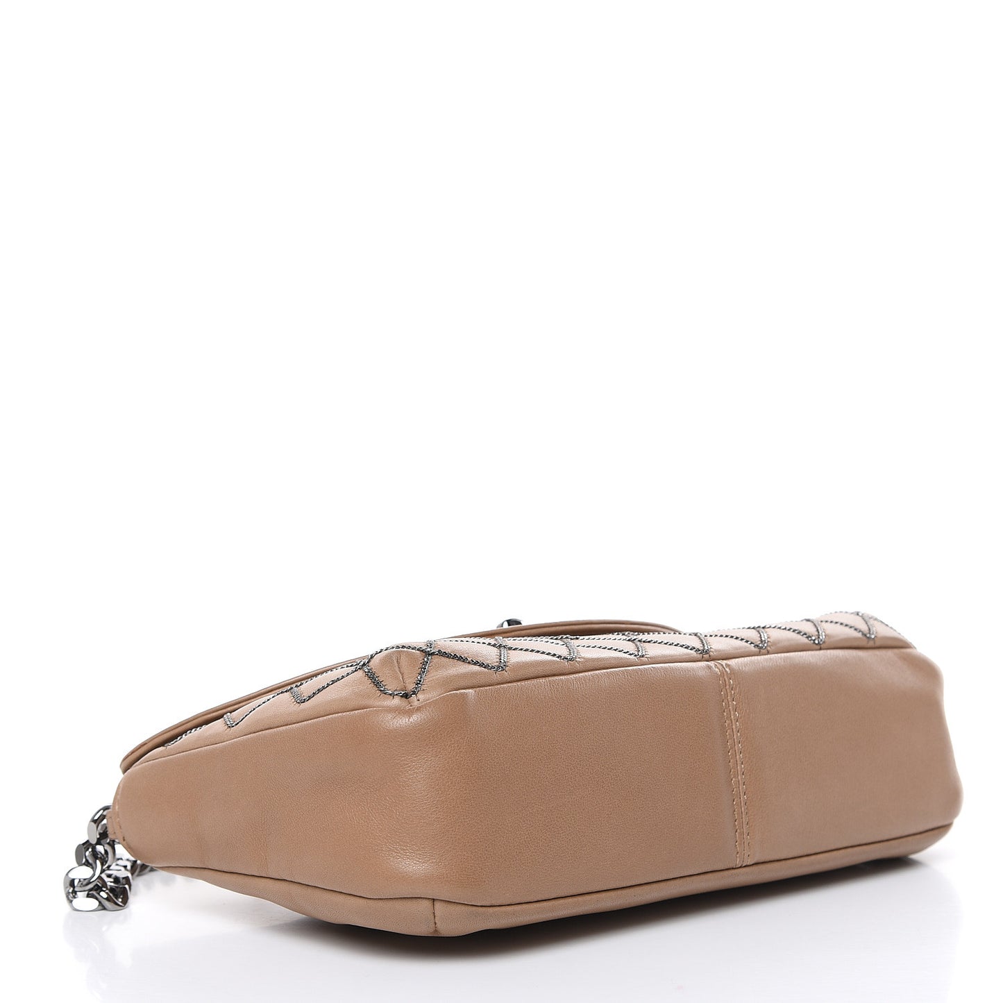 Lambskin Chain Stitch Clutch Dark Beige