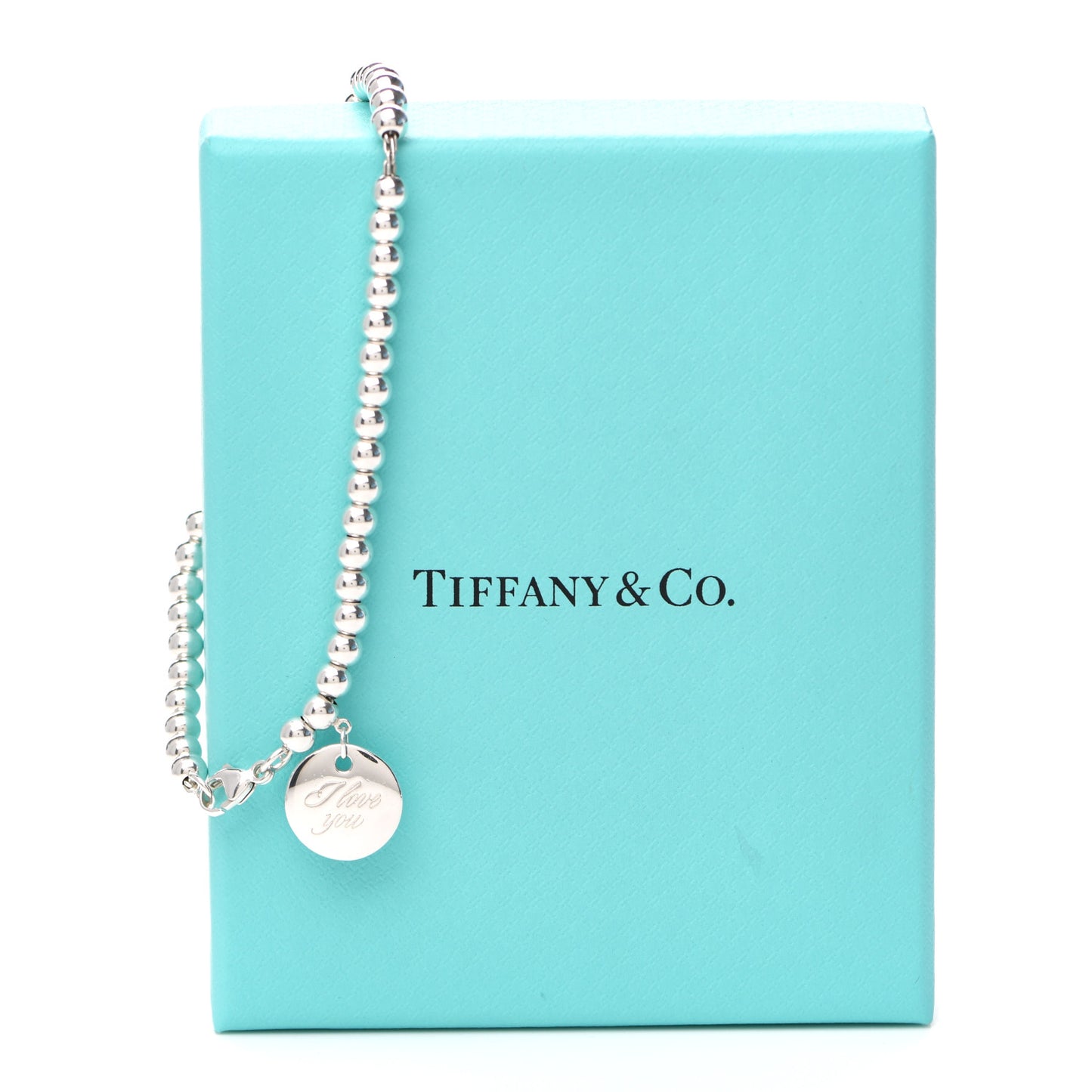 Sterling Silver 4mm I Love You Round Tag Bead Bracelet