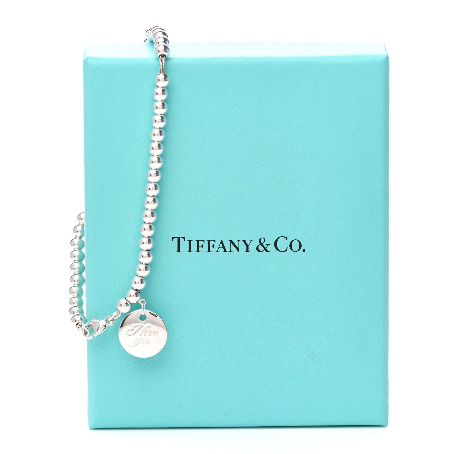 Tiffany Sterling Silver 4mm I Love You Round Tag Bead Bracelet 6 of 6