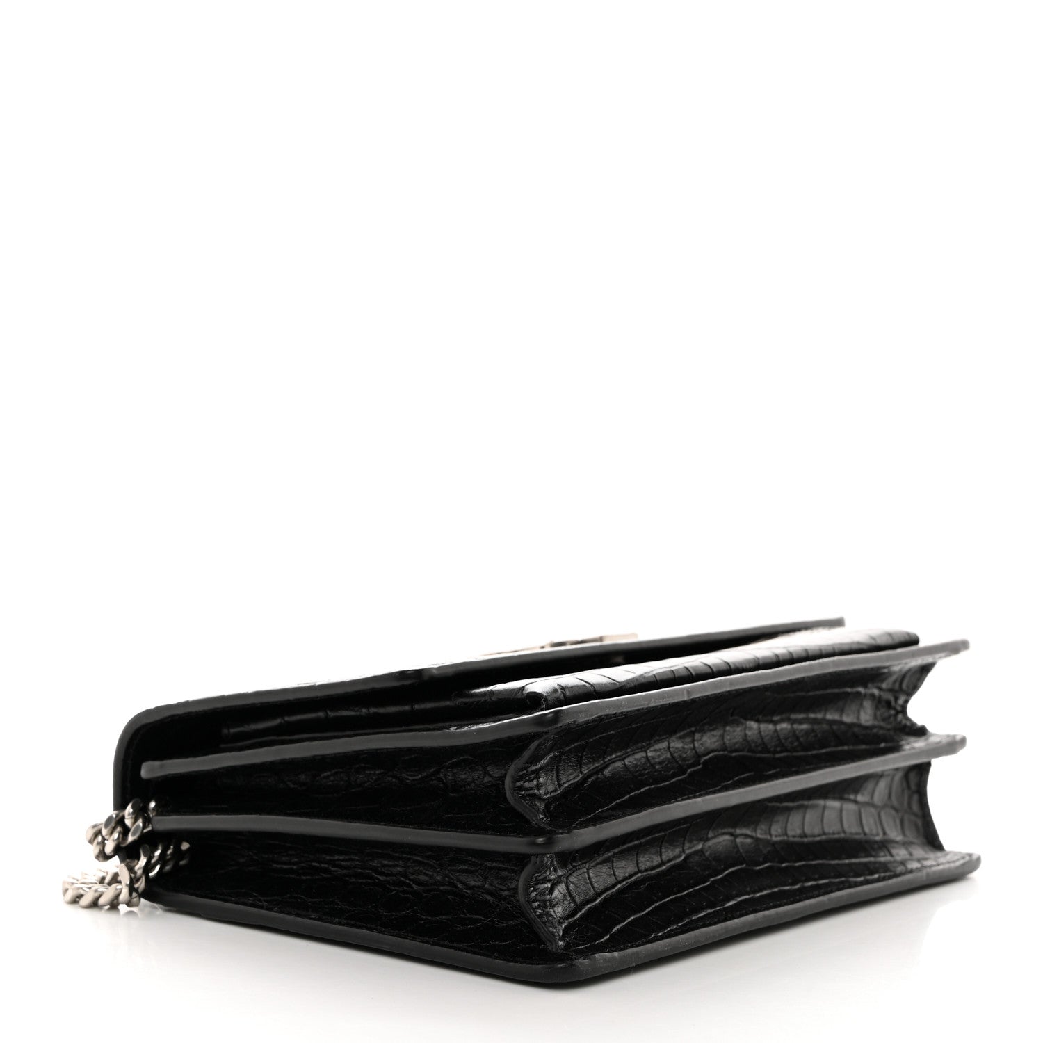 Saint Laurent Calfskin Crocodile Embossed Medium Monogram Sunset Black 4 of 10