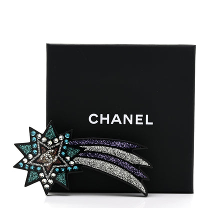 Chanel Glittered Resin Strass Shooting Star Brooch Black Purple Green 5 of 5