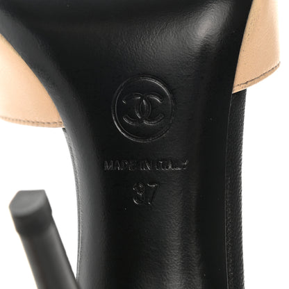 Chanel Lambskin Cap Toe CC Pumps 37 Beige Black 6 of 12