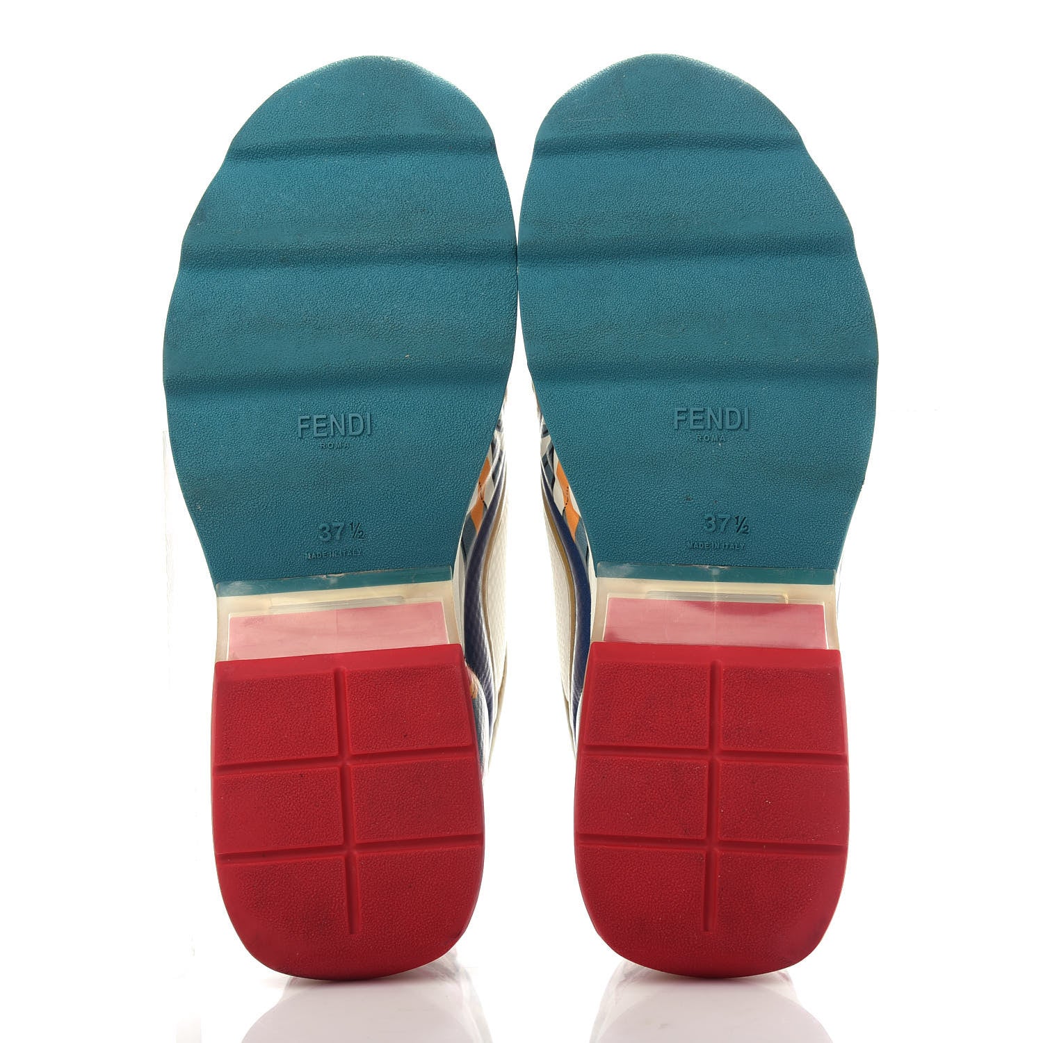 Fendi Mesh Vitello Granite Bird of Paradise FFast Patchwork Sneakers 37.5 White Multi Pavone Lollypop 6 of 11