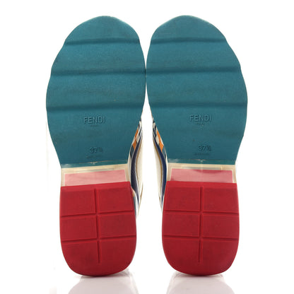Fendi Mesh Vitello Granite Bird of Paradise FFast Patchwork Sneakers 37.5 White Multi Pavone Lollypop 6 of 11