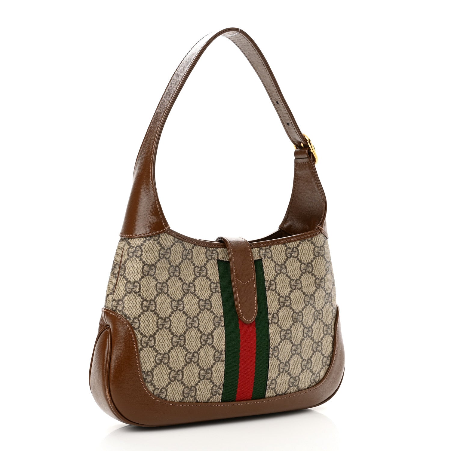Gucci GG Supreme Monogram Azalea Calfskin Web Small Jackie 1961 Hobo Beige Ebony Brown Sugar 3 of 14