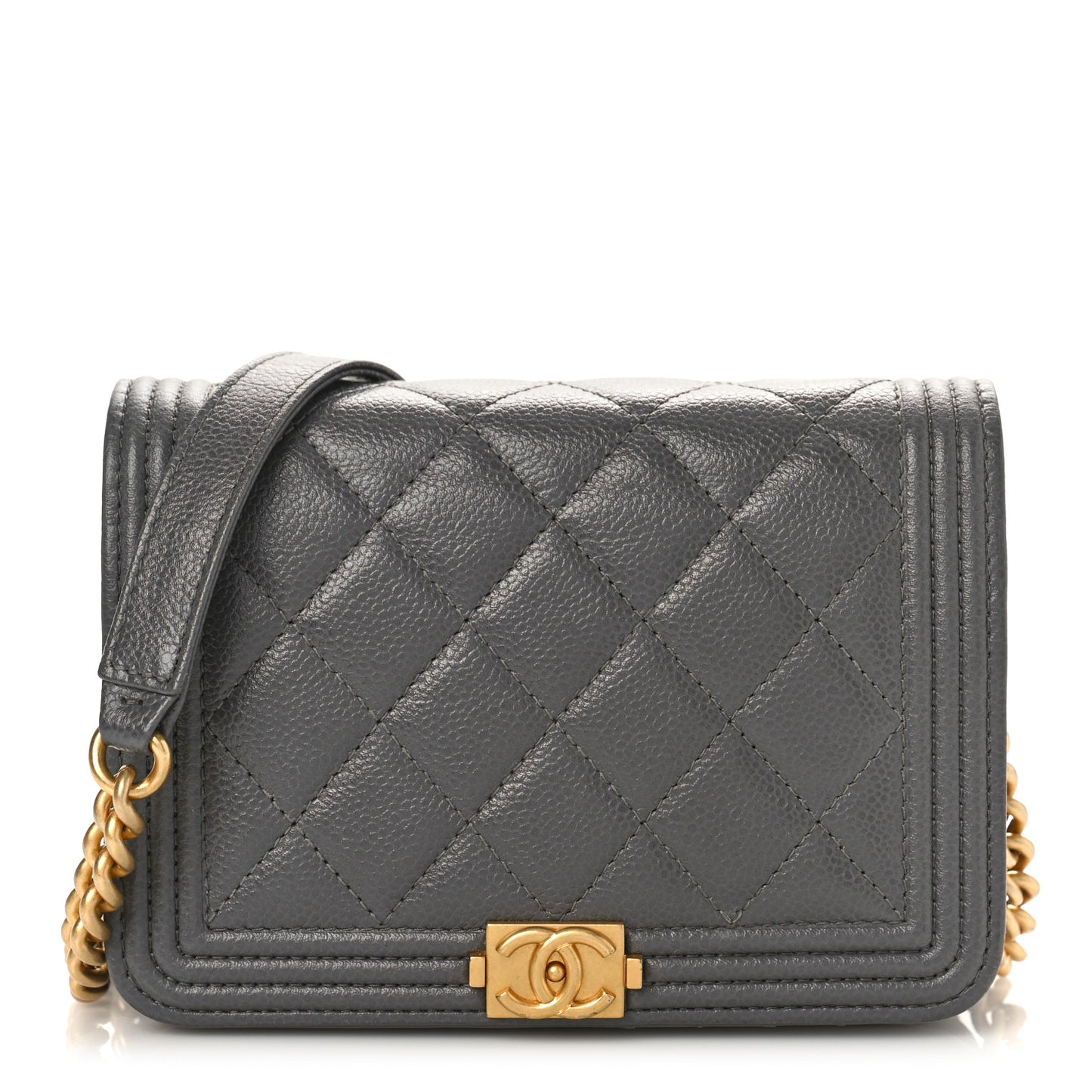 Caviar Quilted Mini Boy Wallet On Chain WOC Dark Gray