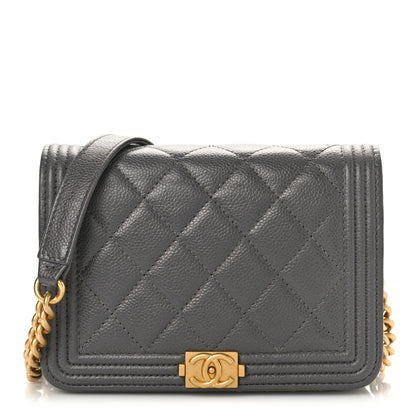 Chanel Caviar Quilted Mini Boy Wallet On Chain WOC Dark Gray 1 of 9