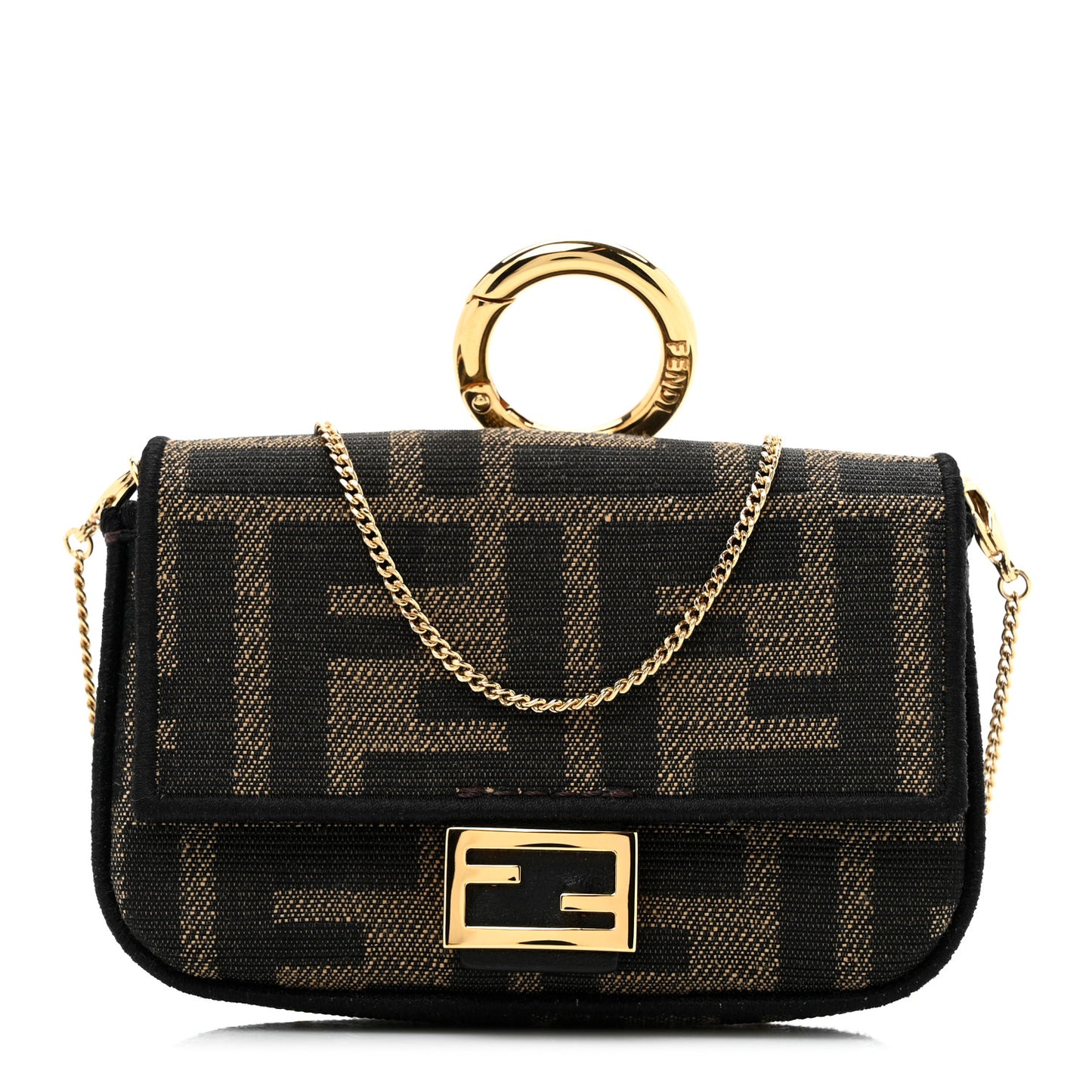 Fabric Jacquard FF 1974 Nano Baguette Charm Tobacco Moro Black