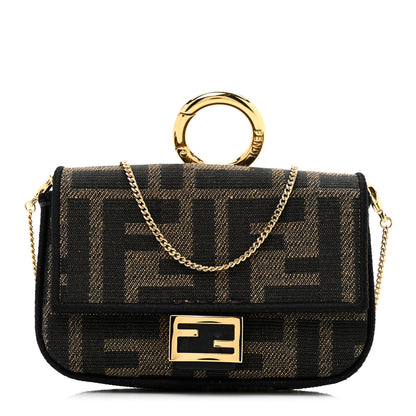 Fendi Fabric Jacquard FF 1974 Nano Baguette Charm Tobacco Moro Black 1 of 10