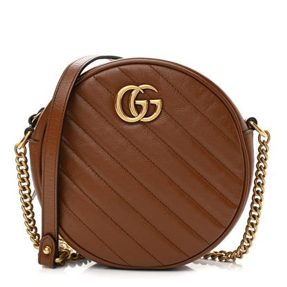 Gucci Azalea Calfskin Matelasse Diagonal Mini GG Marmont Round Shoulder Bag Cuir 1 of 9