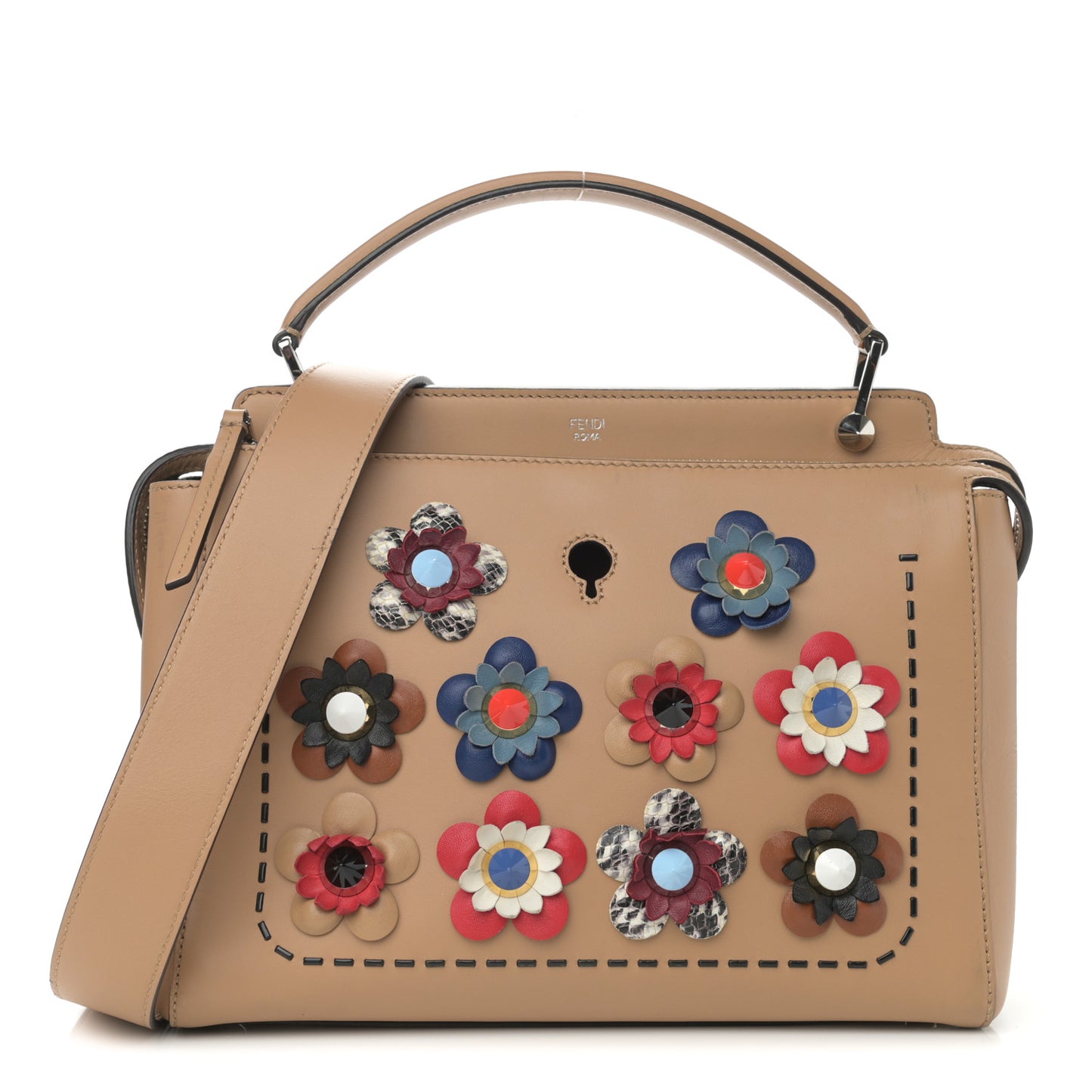 Calfskin Flowerland Studded Dotcom Satchel Cuoio Multicolor