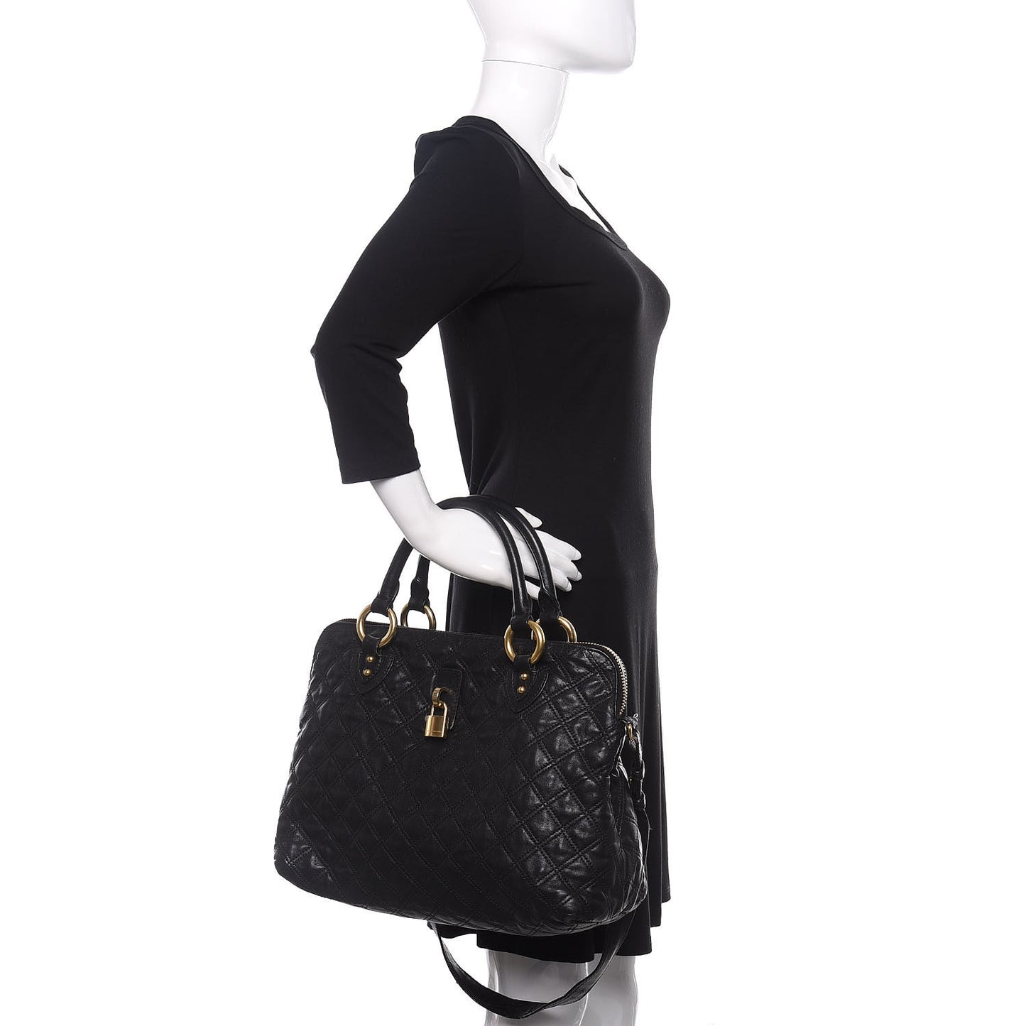 Calfskin Quilted Rio Satchel Tote Bag Black