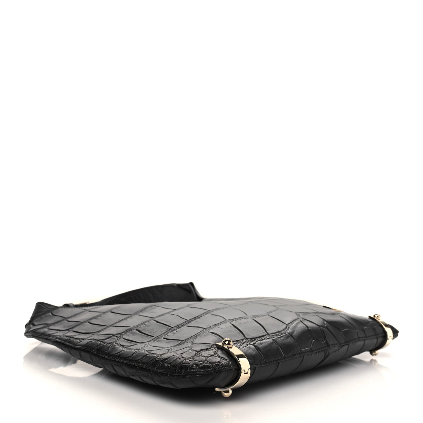 Calfskin Crocodile Embossed Small HDG Hobo Bag Black