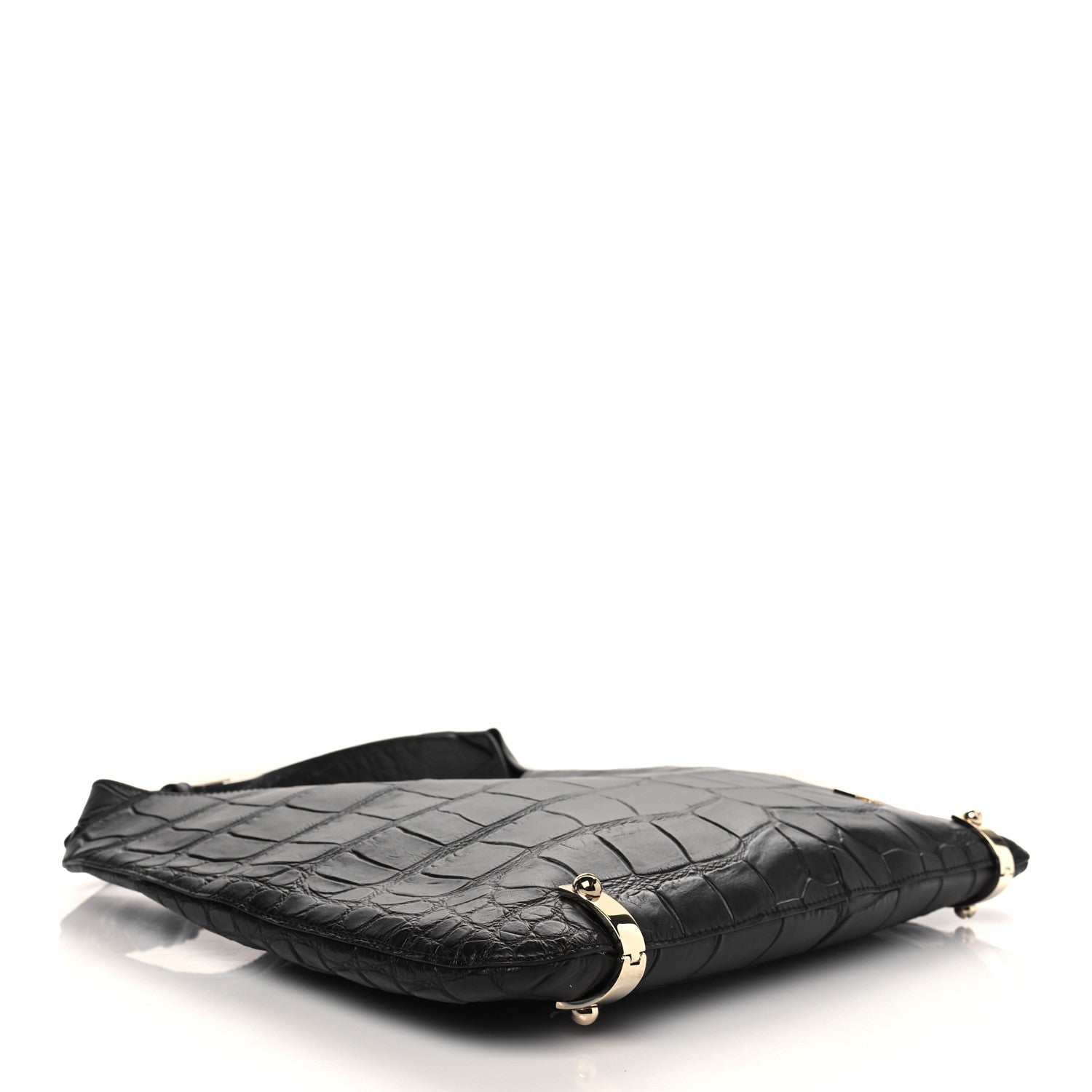 Givenchy Calfskin Crocodile Embossed Small HDG Hobo Bag Black 3 of 8