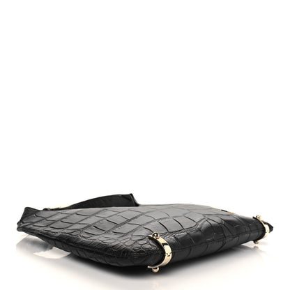 Givenchy Calfskin Crocodile Embossed Small HDG Hobo Bag Black 3 of 8