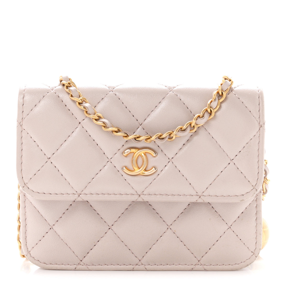 Chanel Lambskin Quilted CC Pearl Crush Wallet on Chain WOC Light Purple 1 of 13