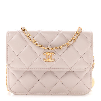 Chanel Lambskin Quilted CC Pearl Crush Wallet on Chain WOC Light Purple 1 of 13