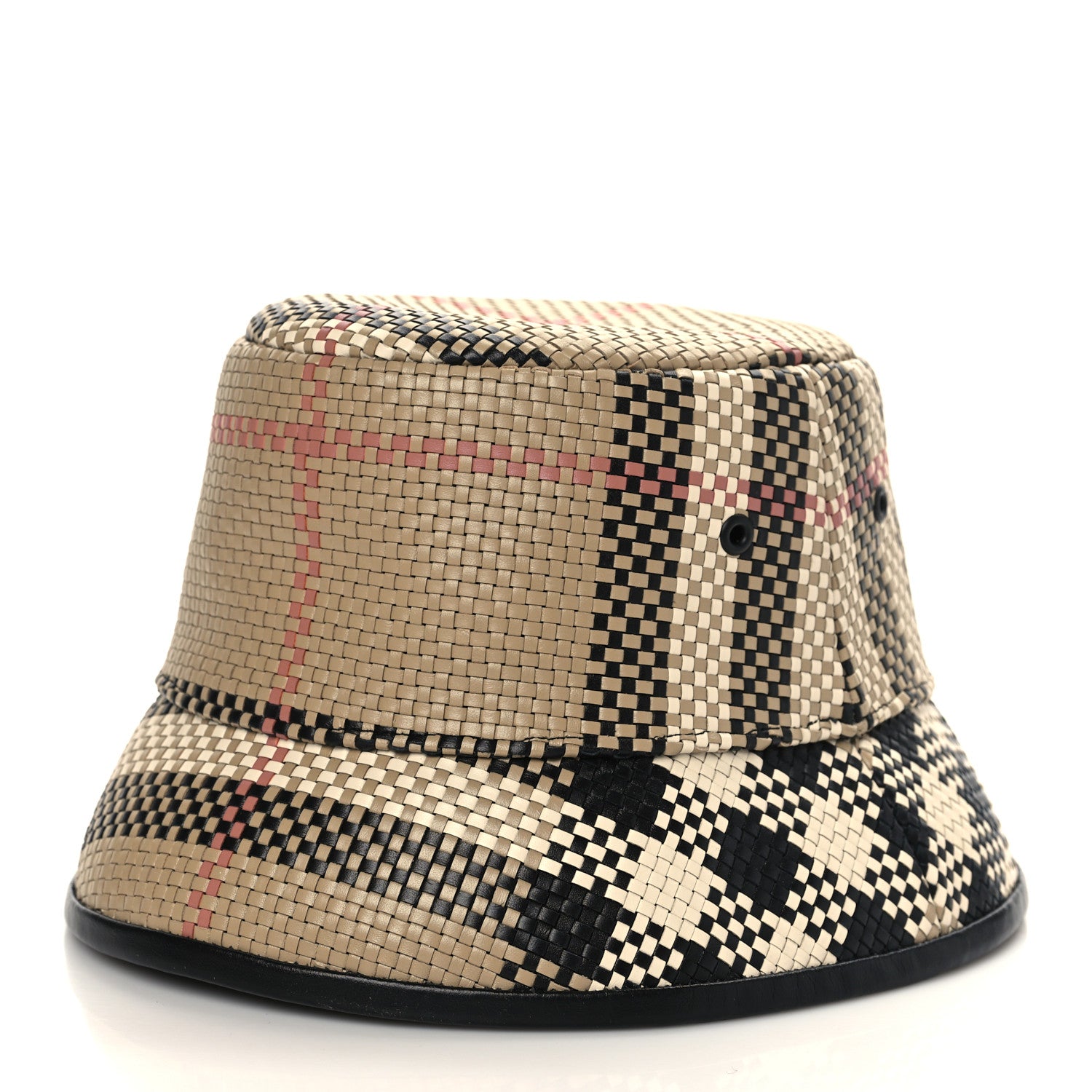 Burberry Calfskin Woven Check Bucket Hat M Archive Beige 3 of 9