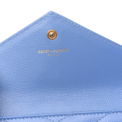 Saint Laurent Grain de Poudre Matelasse Chevron Small Monogram Wallet Blue Clair 6 of 12