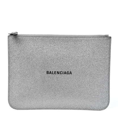Balenciaga Glitter Calfskin Logo Everyday Pouch M Silver 1 of 7