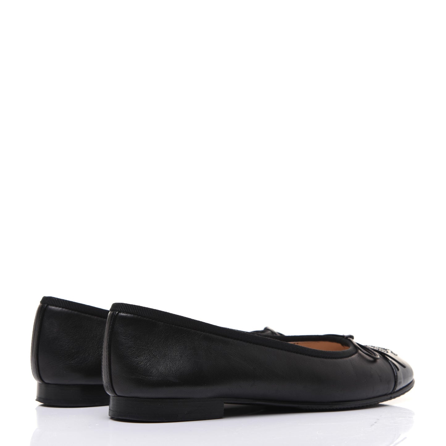 Lambskin Patent Cap Toe Ballerina Flats 37 Black