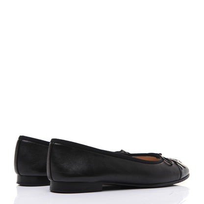 Chanel Lambskin Patent Cap Toe Ballerina Flats 37 Black 4 of 20