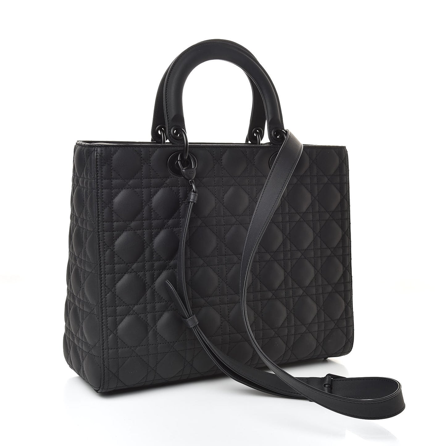 Ultra Matte Calfskin Cannage Large Lady Dior Black