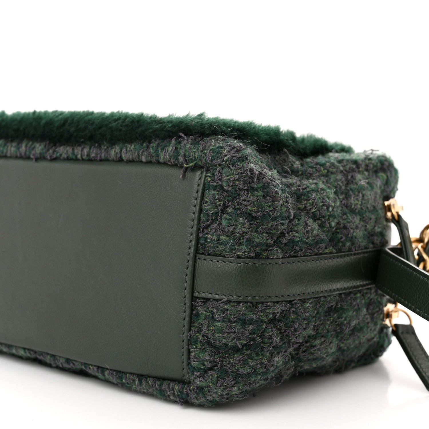Chanel Tweed Shearling Grained Calfskin Camera Case Green 11 of 12
