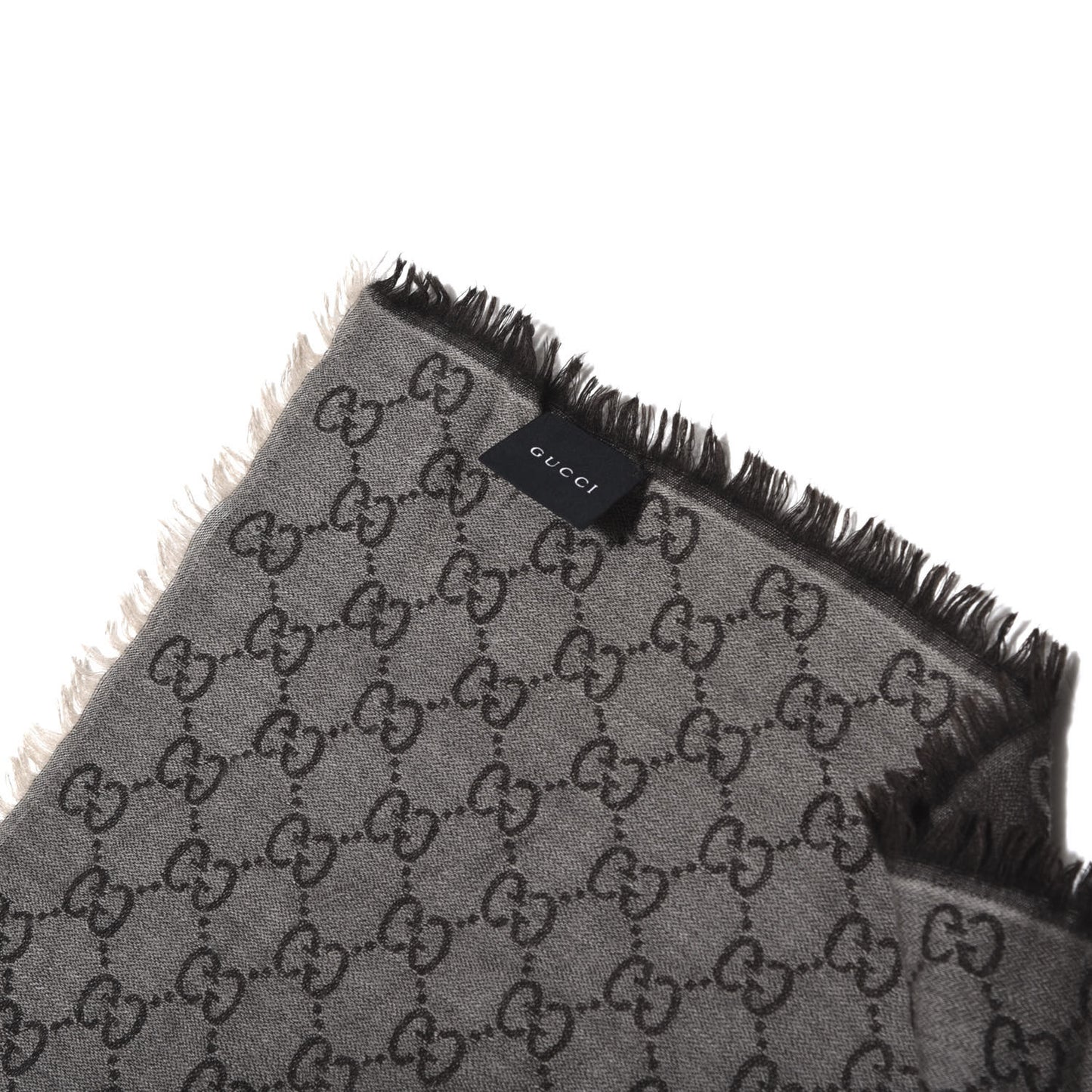 Wool Silk Monogram GGWeb Fringe Shawl Black Medium Grey