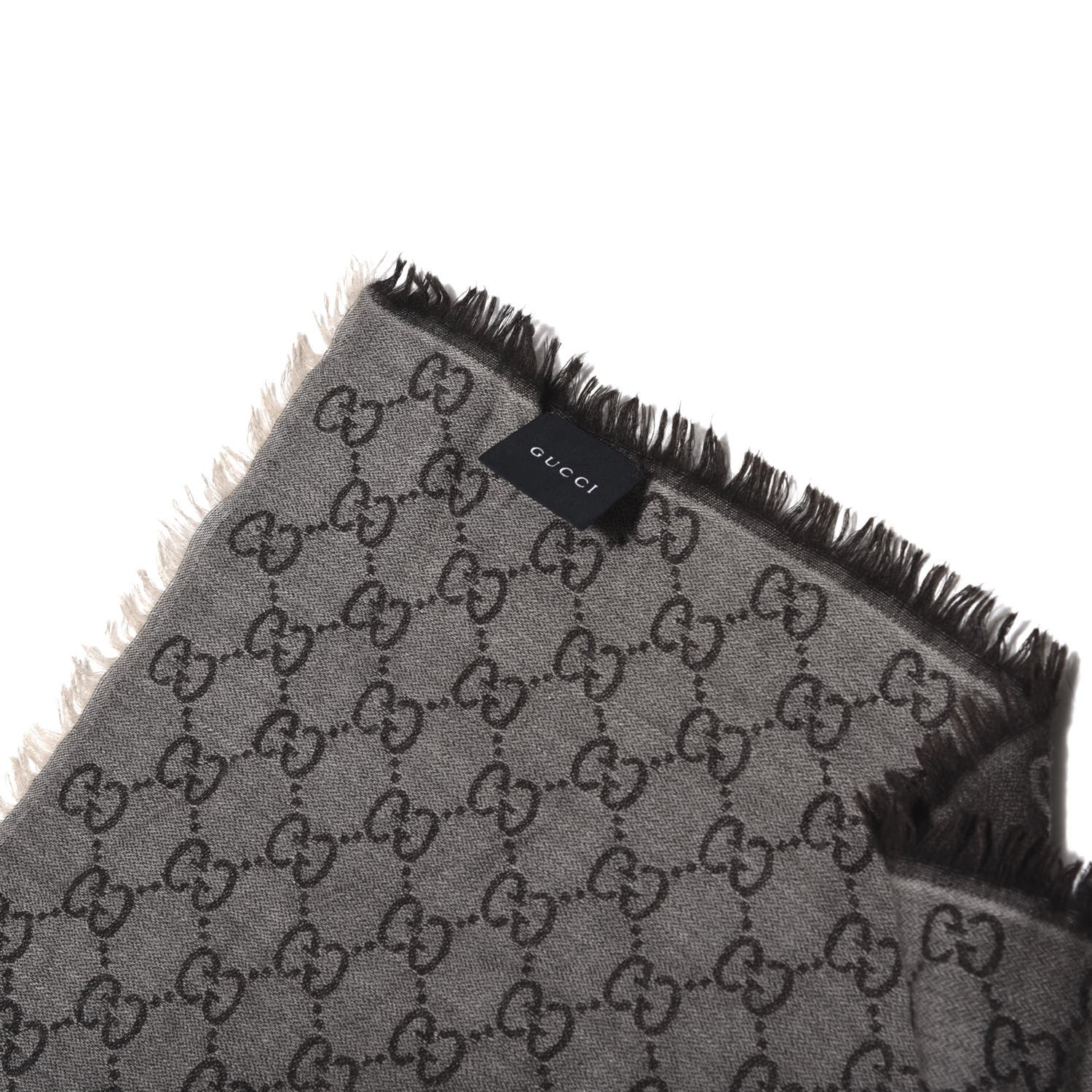 Gucci Wool Silk Monogram GGWeb Fringe Shawl Black Medium Grey 3 of 3