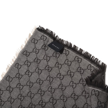 Gucci Wool Silk Monogram GGWeb Fringe Shawl Black Medium Grey 3 of 3
