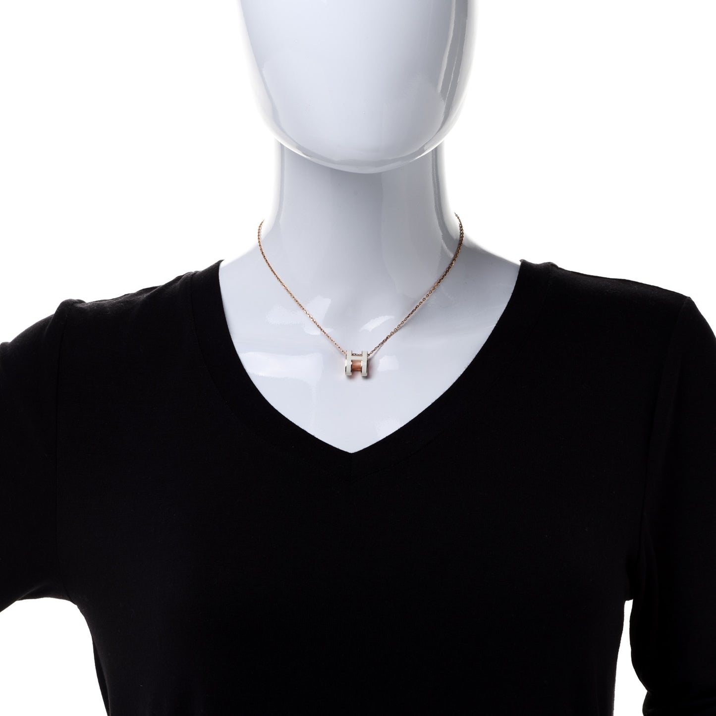 Lacquered Rose Gold Pop H Pendant Necklace White