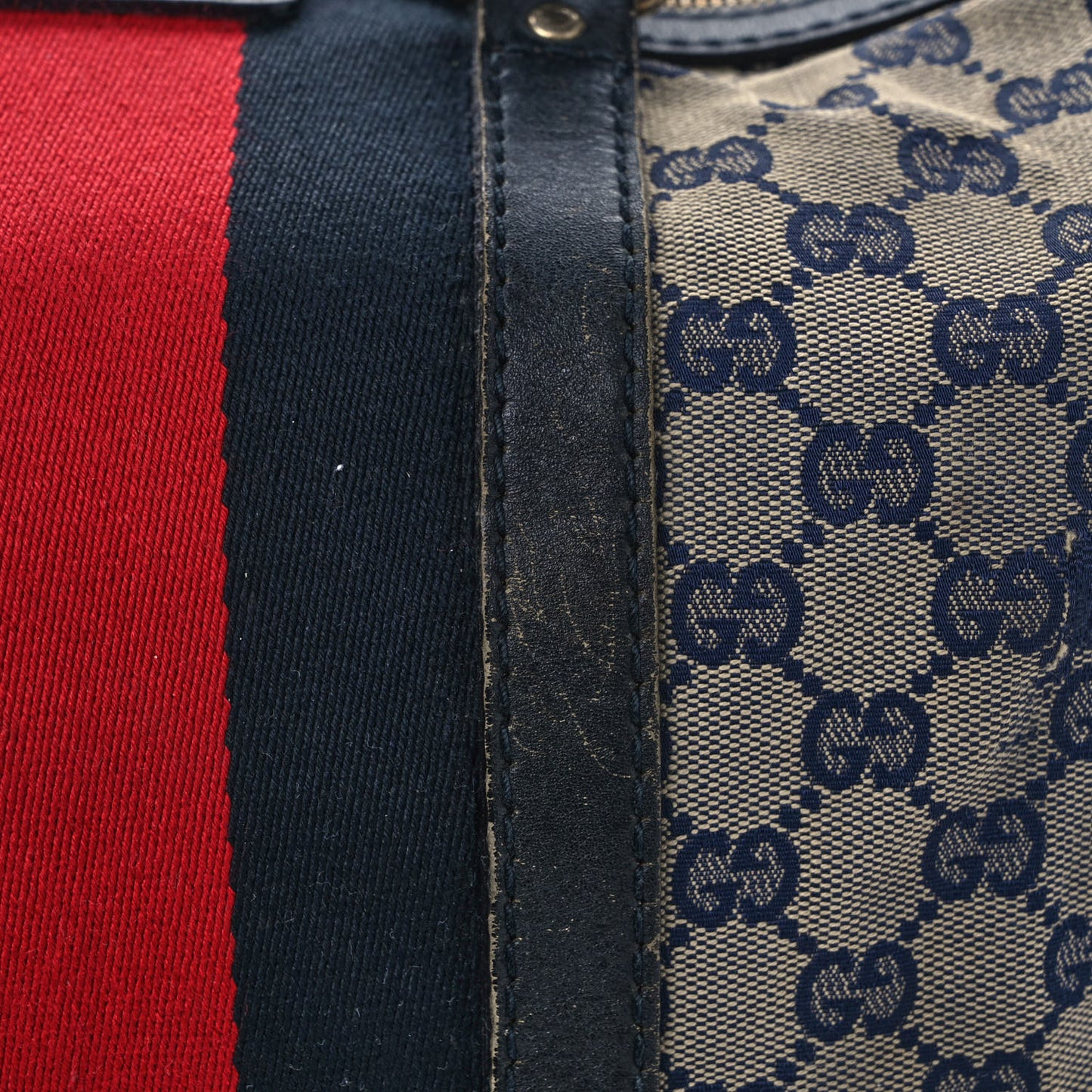 Monogram Selleria Calfskin Vintage Web Medium Boston Beige Blue