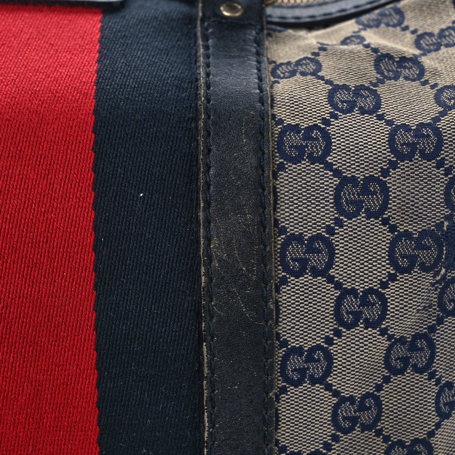 Gucci Monogram Selleria Calfskin Vintage Web Medium Boston Beige Blue 13 of 18