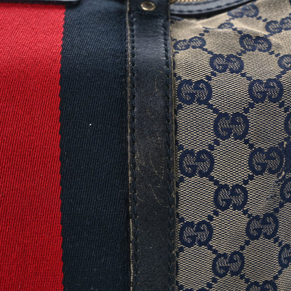 Gucci Monogram Selleria Calfskin Vintage Web Medium Boston Beige Blue 13 of 18
